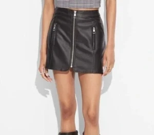 Wild Fable Women's M Dark Brown Faux Leather Moto Mini Skirt $25 Waist 17" Flat - Picture 1 of 10