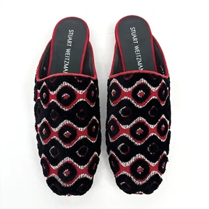 New Stuart Weitzman Women's 7M Mules Boucle Slip-On Shoes Red/Black Rostap - Picture 1 of 22
