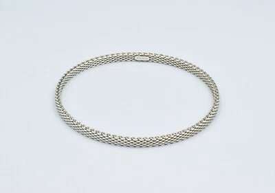 Tiffany & Co Sterling Silver Fine Mesh Narrow Bangle Bracelet Medium 8" W/Pouch  - Image 1 of 3