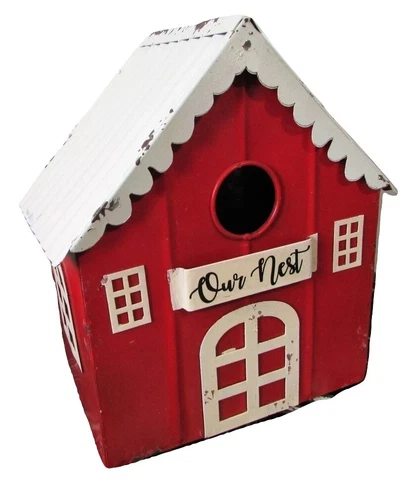Cute Rustic Galvanized Metal Birdhouse Bird House Red Our Nest Cottage Style Cover