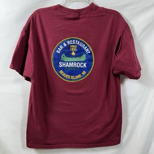 Vtg Shamrock Bar & Restaurant Beaver Island Mi L T-Shirt Double Sided Distressed - Picture 1 of 10