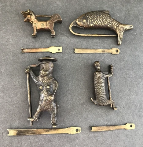 Lot Of 4 Cast Metal Figural Locks Padlocks With Keys Vintage Fish Foo Dog Cover