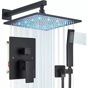 12 Inch LED Rainfall Shower Head with Handheld Rain Shower System Set Wall Mount - Picture 1 of 9