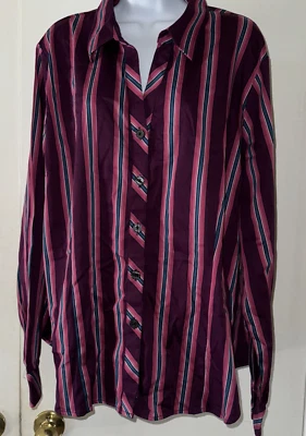 Van Heusen женщин блузка на пуговицах XXL сливы в полоску длинным рукавом новый ярлыки 50,00 - Изображение 1 из 4