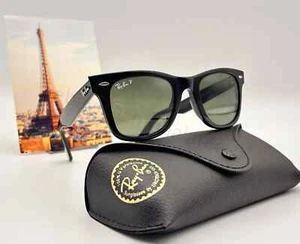Ray-Ban RB2140 Wayfarer Sunglasses 50mm Gloss Black Frame Green Lens UV Protecti - Picture 1 of 6