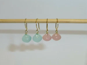 Pendientes Calcedonia Cebolla Rosa Azul Agua Oro - Imagen 1 de 11