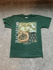 Y2K Bacardi T-shirt Size Medium Adult Mens Short Sleeve Alcohol 90s Rum Green - Picture 1 of 5