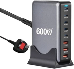 600W GaN III USB-C Multiport Charger - 5 USB-C Ports, 3 USB-A Ports PD3.0 Output - Picture 1 of 6