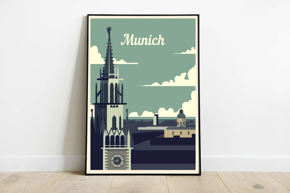 Munich travel poster, Munich retro wall print, Munich vintage travel print, gift - Image 1 of 4