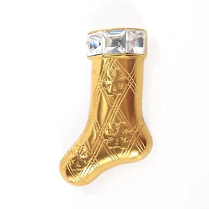 Vintage MONET Christmas Stocking Brooch Pin Golden Sparkle Snowflakes Crystals - Picture 1 of 7