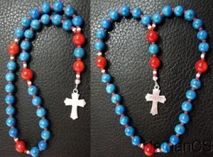 Mini Anglican Rosary Turquoise & Coral Beads w Sterling Silver Cross - Imagen 1 de 2