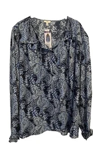 NWT Joie Long Sleeve Blouse Size XXL Women Blue Floral Peasant Top string tie - Picture 1 of 4