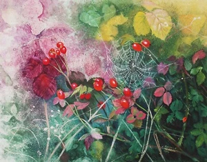 Margaret Hawkes (20. Jahrhundert) Gouache Gemälde Botanische Komposition 1993 - Bild 1 von 4