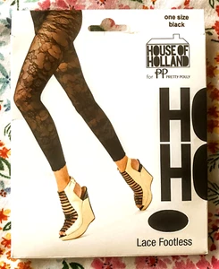 House of Holland for Pretty Polly Black Lace Footless Tights One Size New/Unused - Picture 1 of 2