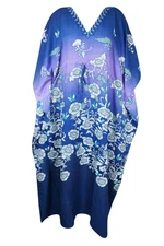 Bohemian BLUE Floral Maxi Kaftan Dresses Beach Summer Cruise Caftan Dress L-2XL