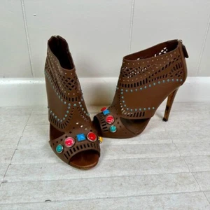 Gucci Lika Mujer Botín Corte Láser Marrón Gemas EU 37.5 US 7.5 Western Southwest - Imagen 1 de 10