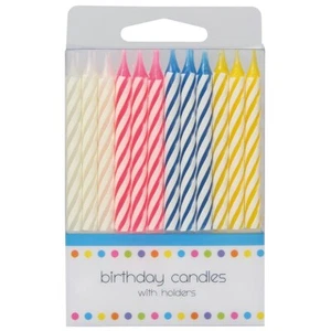 Birthday Cake Candles Traditional Candy Stripe Party 24 pack 60mm WITH HOLDERS! - Picture 1 of 12