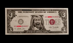 HILLARY RODHAM "CLINTON" $3 DOLLAR BILL Slick Times NOVELTY Funny-Money 1996 - Picture 1 of 2