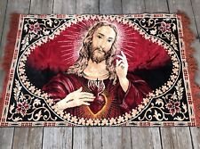 Jesus Tapestry Velvet Wall Hanging Hippiecore Sacred Heart 59x37 1/2 Vtg