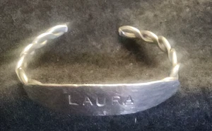 Vintage Twisted Bracelet Silver Tone Engraved Laura Great Retro Look Adjustable - Picture 1 of 6