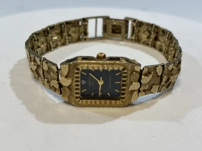 Women's 10k Yellow Gold Nugget Link Wrist Band with Geneve Diamond Watch 7-7.5" - Image 1 of 4