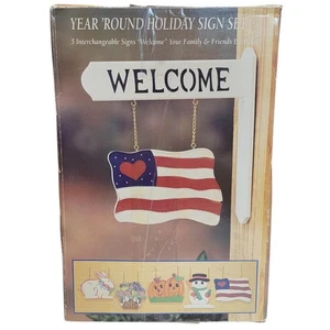 VTG 90s Year Round Holiday Welcome Sign Christmas Easter Halloween 4th of July - Picture 1 of 7