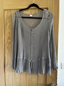 Poetry Grey Crinkle Silk Blouse Size 22 - Picture 1 of 7