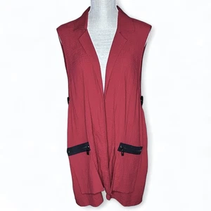 Ali Miles Vest Womens Large Textured Sleeveless Open Front Pockets Button Detail - Picture 1 of 12