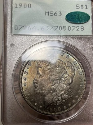 1900 PCGS CAC MS63 dólar Morgan $1 "Rattler" impresionante anverso tono textil completo Foto 1 de 4