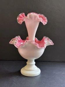 Vintage Fenton #7202 Peach Crest Single Horn Epergne 1955-1962 Read - Picture 1 of 22