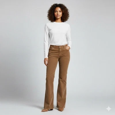 Pantalones acampanados de pana elásticos J Jill marrón tostado para mujer talla 10 hechos en India Foto 1 de 4