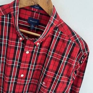 GANT Shirt Size XL X Large Mens Red Plaid Check Regular Fit Cotton Long Sleeve - Picture 1 of 9