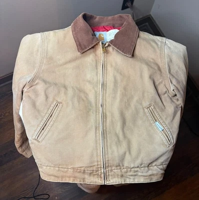 VINTAGE Carhartt Jacket Youth Size 12 Brown Detroit Quilt Lined JQ606 USA - Image 1 of 4