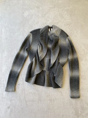 BCBGMAXAZRIA Cardigan Womens Large Gray Ombre Peplum Sweater Open Front Knit - Image 1 of 4