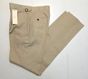 New SPIER & MACKAY Cotton High Rise Dress Pants Men's 32 Beige Adjustable Waist - Picture 1 of 7