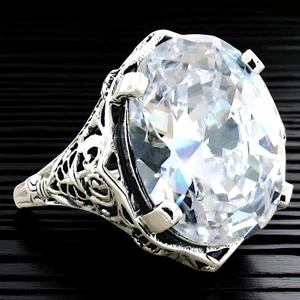 925 STERLING SILVER CLASSIC ART DECO STYLE FILIGREE CZ RING                 #953 - Picture 1 of 4