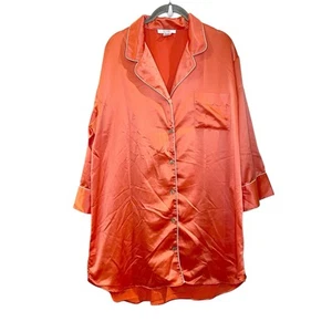Natori Private Luxuries Coral Satin Sleep Dress Nightgown Shirt Oversized M - Picture 1 of 4
