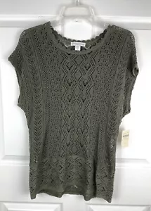 Coldwater Creek Crochet Sweater Green Linen Blend Size S New - Picture 1 of 7