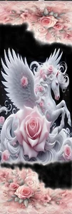WHITE UNICORN, PINK FLOWERS -UNIQUE EXQUISITE LAMINATED BOOKMARK - Picture 1 of 1