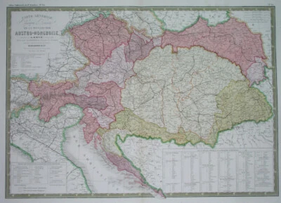 1859 nice ORIGINAL MAP POLAND UKRAINE SLOVAKIA HUNGARY SLOVENIA CROATIA BOHEMIA - Image 1 of 4