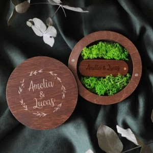 Custom Logo USB Flash Drive Wooden Box Case Wedding Memory Stick Thumb Pen - Picture 1 of 17
