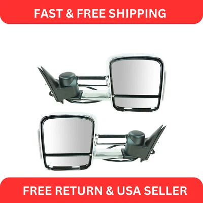 Juego de pares de espejos retrovisores laterales cromados con señal de giro eléctrica de remolque para camioneta Chevy GMC Foto 1 de 4