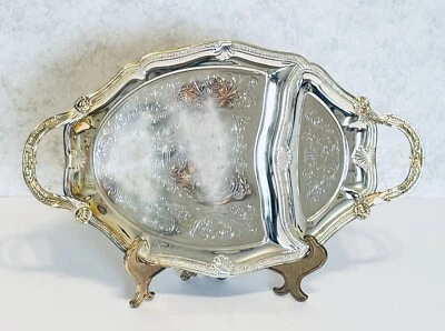 Sterlingcraft Oval 15" Silverplated Serving Party Tray Gold Tone Handles KTS14 - Imagem 1 de 4