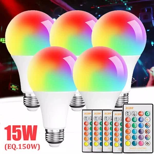 15W(150W) RGBW LED Light Bulb E26 E27 A19 Color Changing w/ Remote /5W 15W Bulbs - Picture 1 of 14