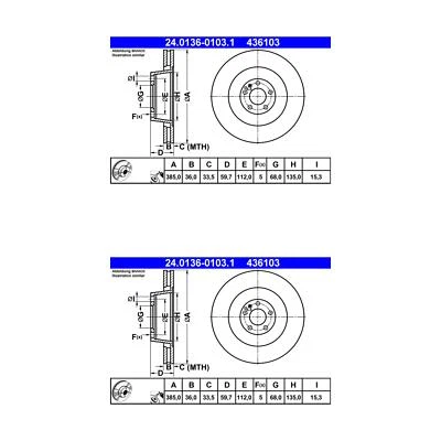 Rotores de freno de disco delanteros Audi S8 ATE/Premium One (2) 436103 4E0615301K Foto 1 de 2