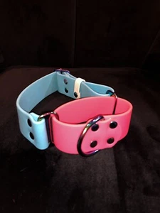 BIOTHANE Pink And Blue Dog Collar -Med - Lrg - Picture 1 of 6