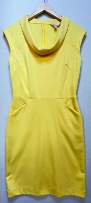 Banana Republic Women's Cowl Neck Dress Stretch Size 4 Butter Yellow Pockets - Image 1 of 4