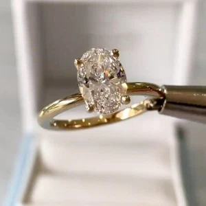 10x8mm Moissanite Solitaire Wedding Engagement Gift Ring 14k Yellow Gold Plated - Picture 1 of 8
