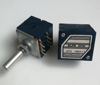Japan ALPS RK27 100KAX2 LOG Stereo Volume Potentiometer Dual 100K Slotted Shaft - Image 1 of 3