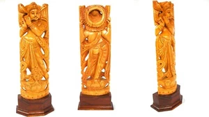LOTE AL POR MAYOR DE 8 ESTATUAS DEL SEÑOR HINDÚ KRISHNA DE MADERA TALLADA DE LA INDIA 10": JUEGO DE 8 - Imagen 1 de 3